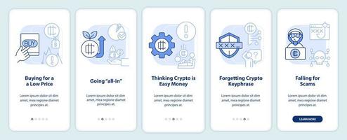 Common crypto mistakes light blue onboarding mobile app screen vector