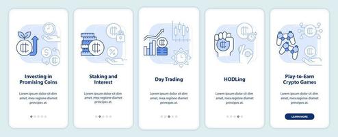 Making money on crypto light blue onboarding mobile app screen vector