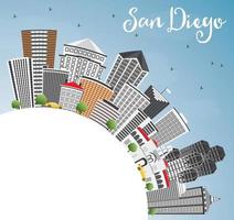 San Diego Skyline with Gray Buildings, Blue Sky and Copy Space. vector