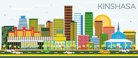 Kinshasa Skyline with Color Buildings and Blue Sky. vector