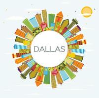 Dallas Skyline with Color Buildings, Blue Sky and Copy Space. vector