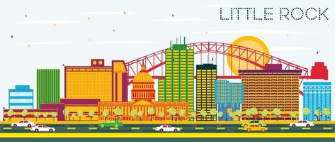 Little Rock Skyline with Color Buildings and Blue Sky. vector