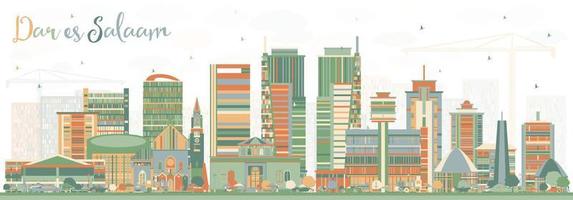 Dar Es Salaam Tanzania Skyline with Color Buildings. vector