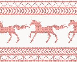 Knitted Horse Seamless Pattern in Red Color. vector