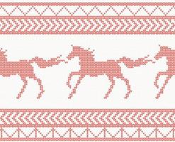 Knitted Horse Seamless Pattern in Red Color. vector