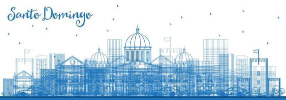 Outline Santo Domingo Dominican Republic City Skyline with Blue Buildings. vector