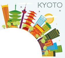 horizonte de kyoto con edificios de color, cielo azul y espacio para copiar. vector