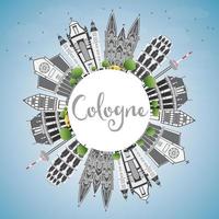 Cologne Skyline with Gray Buildings, Blue Sky and Copy Space. vector