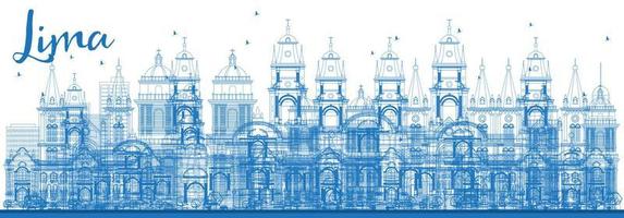 Outline Lima Skyline with Blue Buildings. vector