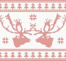 Knitted Deer Seamless Pattern in Red Color. vector