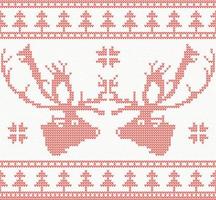 Knitted Deer Seamless Pattern in Red Color. vector