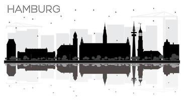 hamburgo alemania ciudad horizonte silueta en blanco y negro con reflejos. vector