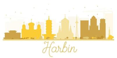 silueta dorada del horizonte de la ciudad de harbin. vector