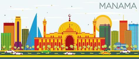 Manama Skyline with Color Buildings and Blue Sky. vector