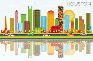 Houston Skyline with Color Buildings, Blue Sky and Reflections. vector