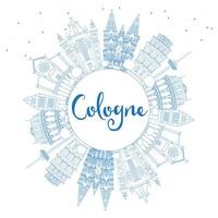Outline Cologne Skyline with Blue Buildings and Copy Space. vector