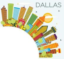 Dallas Skyline with Color Buildings, Blue Sky and Copy Space. vector