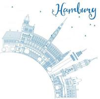 Outline Hamburg Skyline with Blue Buildings and Copy Space. vector