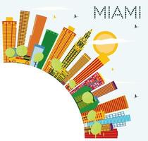 Miami Skyline with Color Buildings, Blue Sky and Copy Space. vector