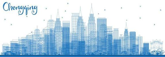 Outline Chongqing Skyline with Blue Buildings. vector