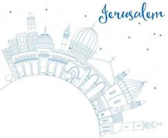 Outline Jerusalem Skyline with Blue Buildings and Copy Space. vector