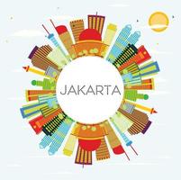 Jakarta Skyline with Color Buildings, Blue Sky and Copy Space. vector