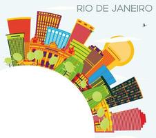Rio De Janeiro Skyline with Color Buildings, Blue Sky and Copy Space. vector
