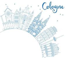 Outline Cologne Skyline with Blue Buildings and Copy Space. vector