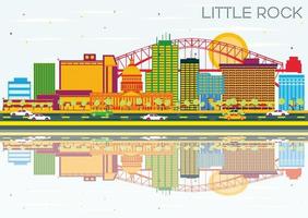 Little Rock Skyline with Color Buildings, Blue Sky and Reflections. vector