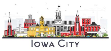 Iowa City Skyline with Color Buildings Isolated on White Background. vector