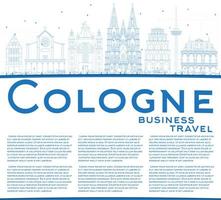 Outline Cologne Skyline with Blue Buildings and Copy Space. vector