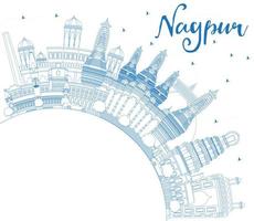 delinee el horizonte de nagpur con edificios azules y copie el espacio. vector