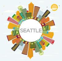 Seattle Skyline with Color Buildings and Copy Space. vector