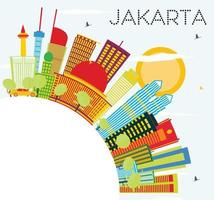 Jakarta Skyline with Color Buildings, Blue Sky and Copy Space. vector