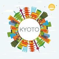 Kyoto Skyline with Color Buildings, Blue Sky and Copy Space. vector