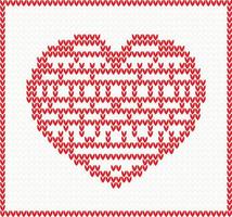 Knitted Pattern with Red Heart. vector