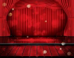 Open Red Curtains with Seats and Copy Space. vector