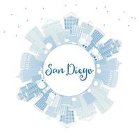 Outline San Diego Skyline with Blue Buildings and Copy Space. vector