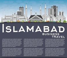 el horizonte de islamabad con edificios grises, cielo azul y espacio para copiar. vector