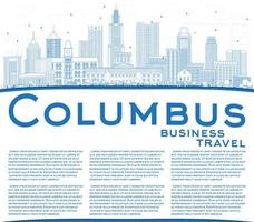 Outline Columbus Skyline with Blue Buildings and Copy Space. vector