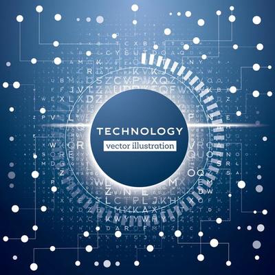 Abstract Technology Background with Different Letters, Lines and Dots.