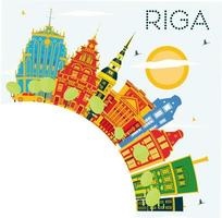 Riga Skyline with Color Buildings, Blue Sky and Copy Space. vector