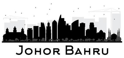 johor bahru malasia city skyline silueta en blanco y negro. vector