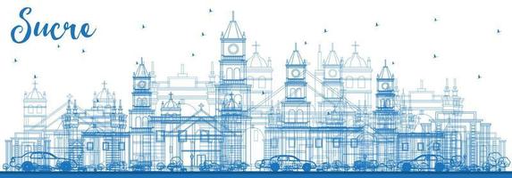 Outline Sucre Skyline with Blue Buildings. vector