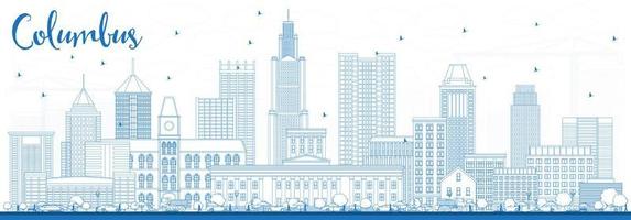 Outline Columbus Skyline with Blue Buildings. vector