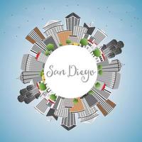 San Diego Skyline with Gray Buildings, Blue Sky and Copy Space. vector