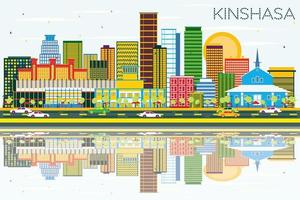 Kinshasa Skyline with Color Buildings, Blue Sky and Reflections. vector