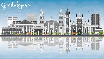 Guadalajara Skyline with Gray Buildings, Blue Sky and Reflections. vector