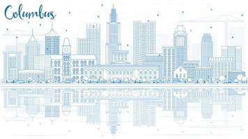 Outline Columbus Skyline with Blue Buildings and Reflections. vector