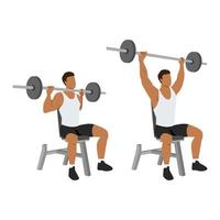 Man doing Seated barbell shoulder press exercise. Flat vector illustration isolated on white background